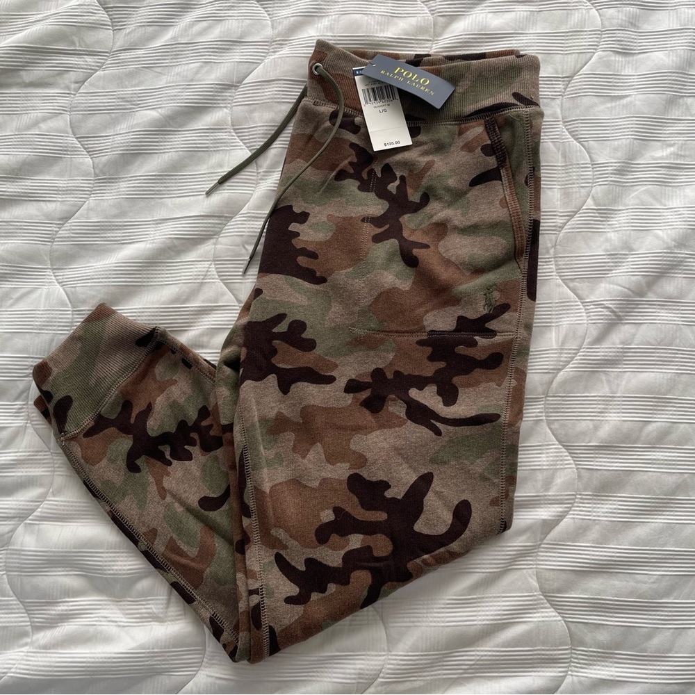 New Polo Ralph Lauren Women’s Camo Olive Green Sweatpants Jogger Size Large